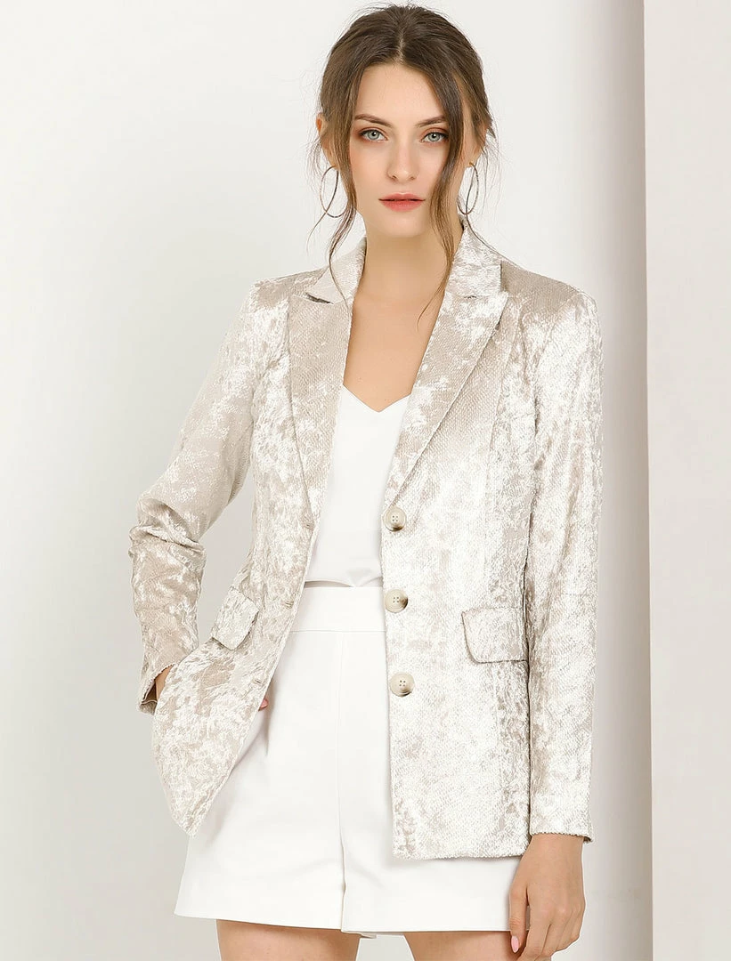 Allegra K Women's Notched Lapel Collar Textured Shiny Single Breasted Work Blazer 5 Allegra K Women's Notched Lapel Collar Textured Shiny Single Breasted Work Blazer