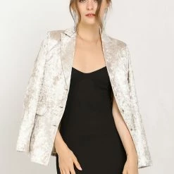 Allegra K Women's Notched Lapel Collar Textured Shiny Single Breasted Work Blazer 12 Allegra K Women's Notched Lapel Collar Textured Shiny Single Breasted Work Blazer