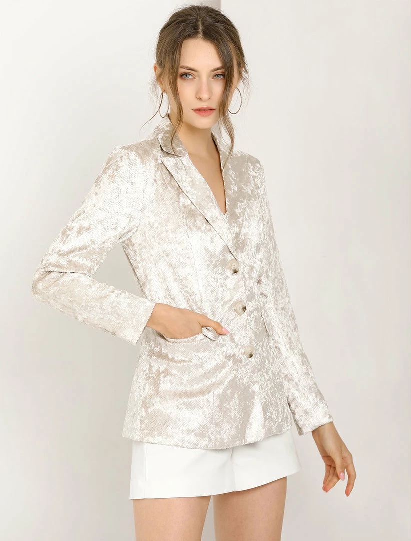 Allegra K Women's Notched Lapel Collar Textured Shiny Single Breasted Work Blazer 7 Allegra K Women's Notched Lapel Collar Textured Shiny Single Breasted Work Blazer