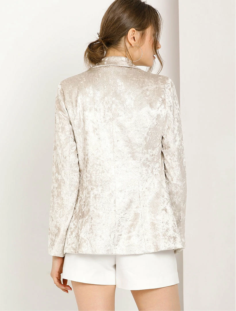 Allegra K Women's Notched Lapel Collar Textured Shiny Single Breasted Work Blazer 8 Allegra K Women's Notched Lapel Collar Textured Shiny Single Breasted Work Blazer