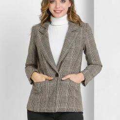 Allegra K Notched Lapel Plaid Boyfriend Blazer Jacket 64 Allegra K Notched Lapel Plaid Boyfriend Blazer Jacket