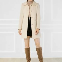 Allegra K Rounded Collar Single Breasted Coat With Front Pockets 35 Allegra K Rounded Collar Single Breasted Coat With Front Pockets