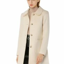 Allegra K Rounded Collar Single Breasted Coat With Front Pockets 34 Allegra K Rounded Collar Single Breasted Coat With Front Pockets