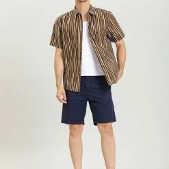 Allegra K Men's Summer Striped Shirts Short Sleeves Button Down Beach Color Block Shirt