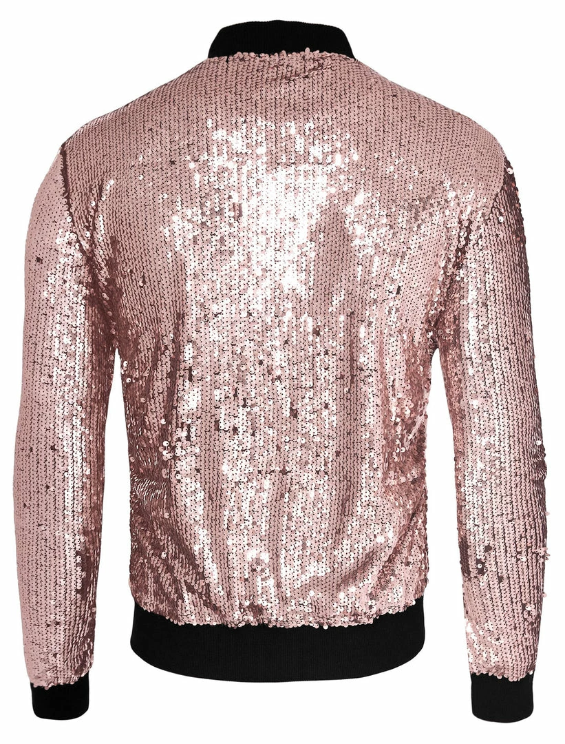 Allegra K Men's Sequin Varsity Jacket Long Sleeve Zipper Glitter Sequins Bomber Jacket 13 Allegra K Men's Sequin Varsity Jacket Long Sleeve Zipper Glitter Sequins Bomber Jacket