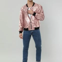 Allegra K Men's Sequin Varsity Jacket Long Sleeve Zipper Glitter Sequins Bomber Jacket 55 Allegra K Men's Sequin Varsity Jacket Long Sleeve Zipper Glitter Sequins Bomber Jacket