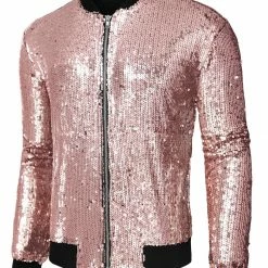 Allegra K Men's Sequin Varsity Jacket Long Sleeve Zipper Glitter Sequins Bomber Jacket 51 Allegra K Men's Sequin Varsity Jacket Long Sleeve Zipper Glitter Sequins Bomber Jacket