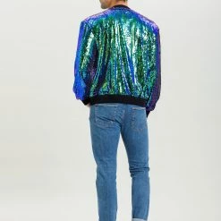 Allegra K Men's Sequin Varsity Jacket Long Sleeve Zipper Glitter Sequins Bomber Jacket 48 Allegra K Men's Sequin Varsity Jacket Long Sleeve Zipper Glitter Sequins Bomber Jacket