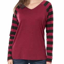 Allegra K Striped Long Raglan Sleeves V Neck Tee Shirt 89 Allegra K Striped Long Raglan Sleeves V Neck Tee Shirt