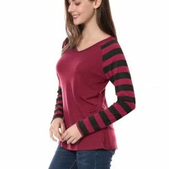 Allegra K Striped Long Raglan Sleeves V Neck Tee Shirt 91 Allegra K Striped Long Raglan Sleeves V Neck Tee Shirt