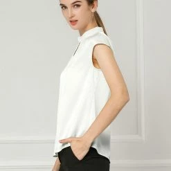 Allegra K Women's Cap Sleeve Shirts Choker Neck Office Elegant Top