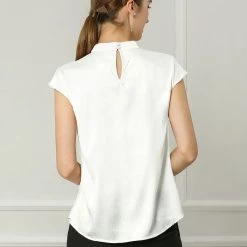 Allegra K Women's Cap Sleeve Shirts Choker Neck Office Elegant Top