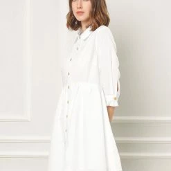 Allegra K Women's 3/4 Sleeve Button Front Flare Mini Shirt Dress 96 Allegra K Women's 3/4 Sleeve Button Front Flare Mini Shirt Dress