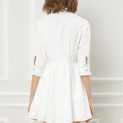 Allegra K Women's 3/4 Sleeve Button Front Flare Mini Shirt Dress 99 Allegra K Women's 3/4 Sleeve Button Front Flare Mini Shirt Dress