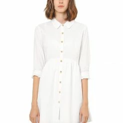 Allegra K Women's 3/4 Sleeve Button Front Flare Mini Shirt Dress 95 Allegra K Women's 3/4 Sleeve Button Front Flare Mini Shirt Dress