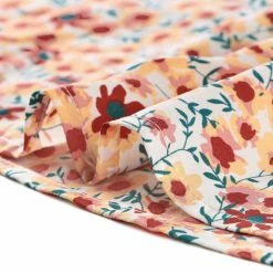 Allegra K Women's Floral Print Tie Neck Blouse Casual Puff Short Sleeve Tops