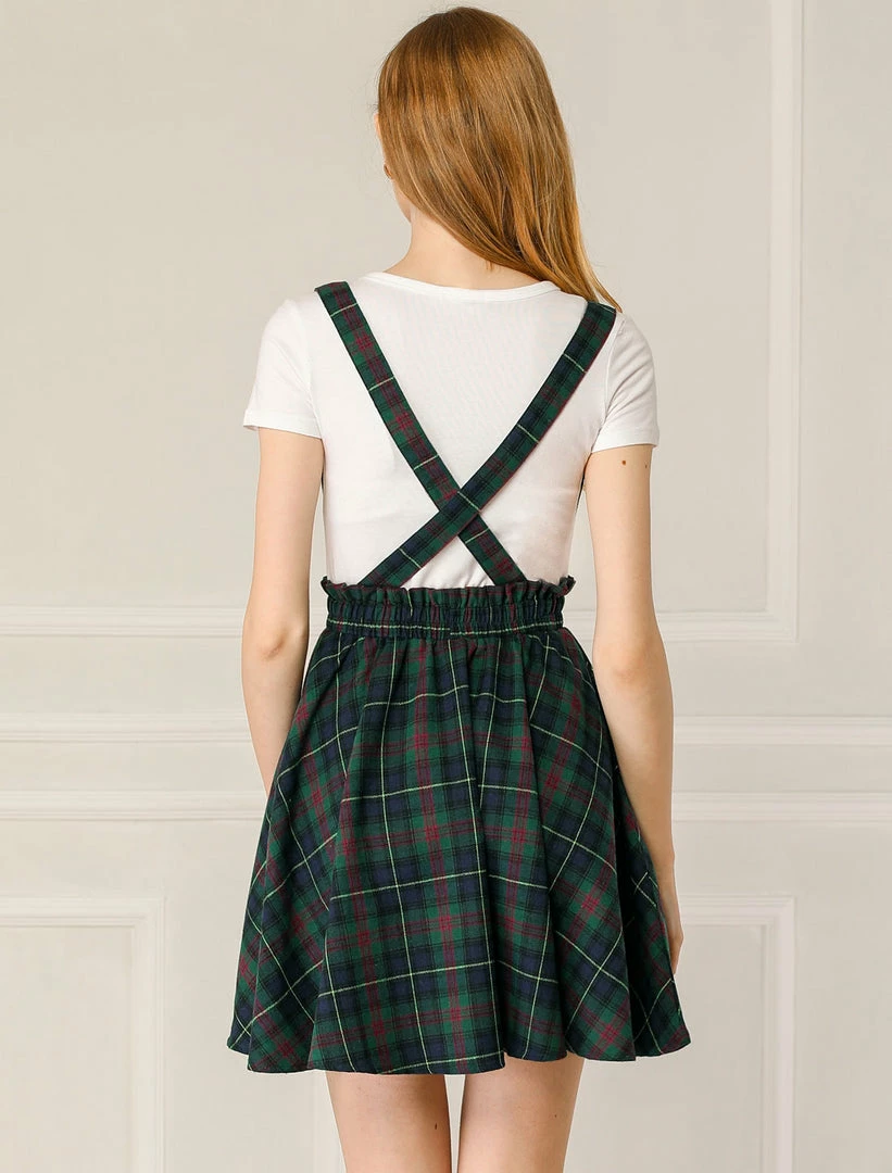 Allegra K Women's Tartan Plaid Button Decor Flare Skater Suspender Skirt 19 Allegra K Women's Tartan Plaid Button Decor Flare Skater Suspender Skirt