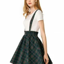 Allegra K Women's Tartan Plaid Button Decor Flare Skater Suspender Skirt 58 Allegra K Women's Tartan Plaid Button Decor Flare Skater Suspender Skirt