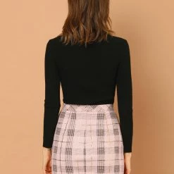 Allegra K Women's Check Slit Hem Faux Suede Mini Skirt