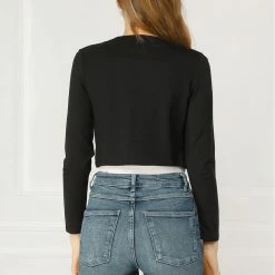 Allegra K Women's Open Front Bolero Shrug Curved Hem Crop Top Cardigan