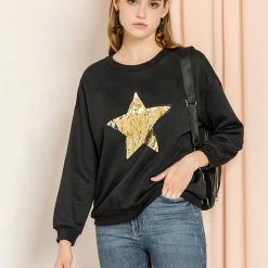 Allegra K Women's Sequin Shiny Star Crew Neck Long Sleeve Sweatshirt Top 42 Allegra K Women's Sequin Shiny Star Crew Neck Long Sleeve Sweatshirt Top