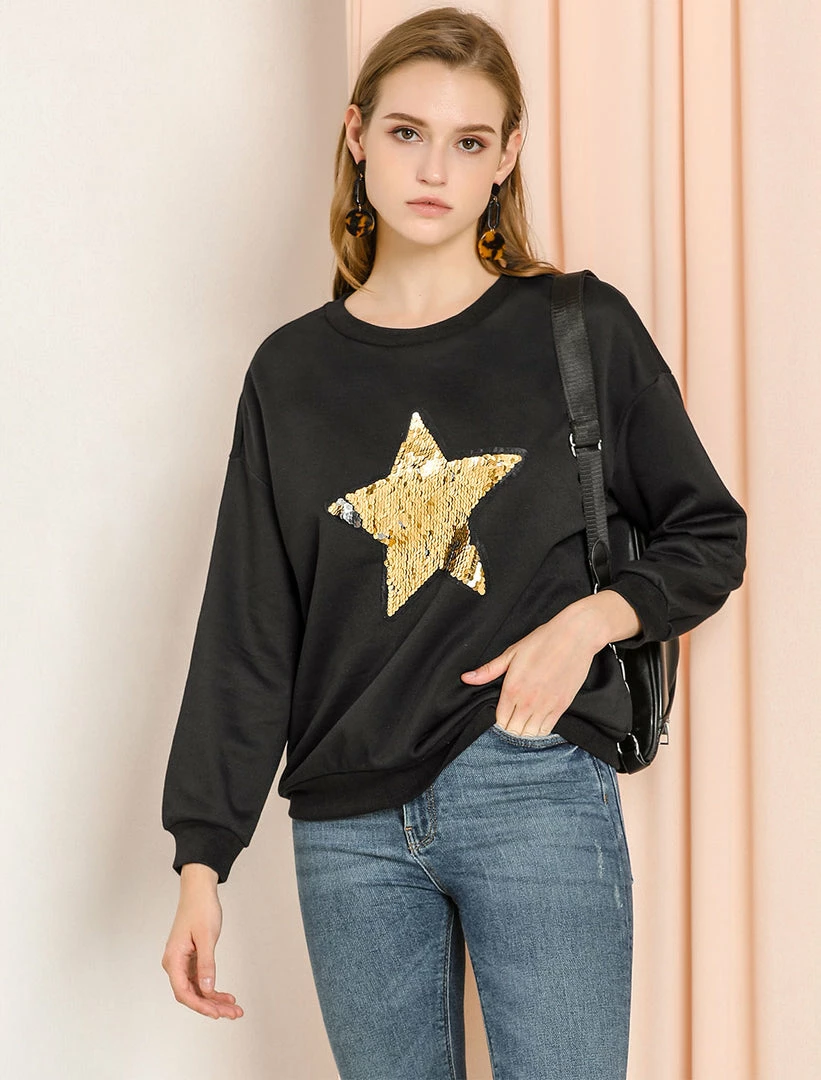 Allegra K Women's Sequin Shiny Star Crew Neck Long Sleeve Sweatshirt Top 6 Allegra K Women's Sequin Shiny Star Crew Neck Long Sleeve Sweatshirt Top