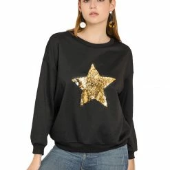 Allegra K Women's Sequin Shiny Star Crew Neck Long Sleeve Sweatshirt Top 43 Allegra K Women's Sequin Shiny Star Crew Neck Long Sleeve Sweatshirt Top