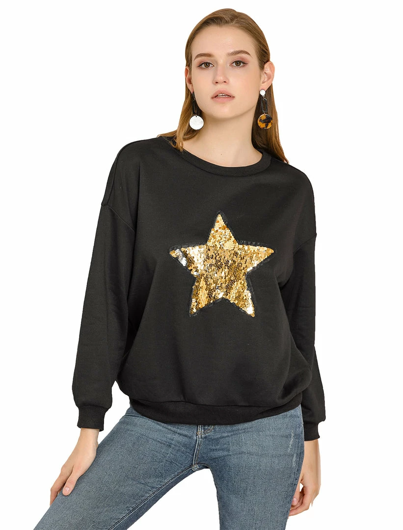 Allegra K Women's Sequin Shiny Star Crew Neck Long Sleeve Sweatshirt Top 7 Allegra K Women's Sequin Shiny Star Crew Neck Long Sleeve Sweatshirt Top