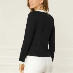 Allegra K Women's Contrast Trim V Neck Long Sleeve Casual Office Blouse Top 38 Allegra K Women's Contrast Trim V Neck Long Sleeve Casual Office Blouse Top