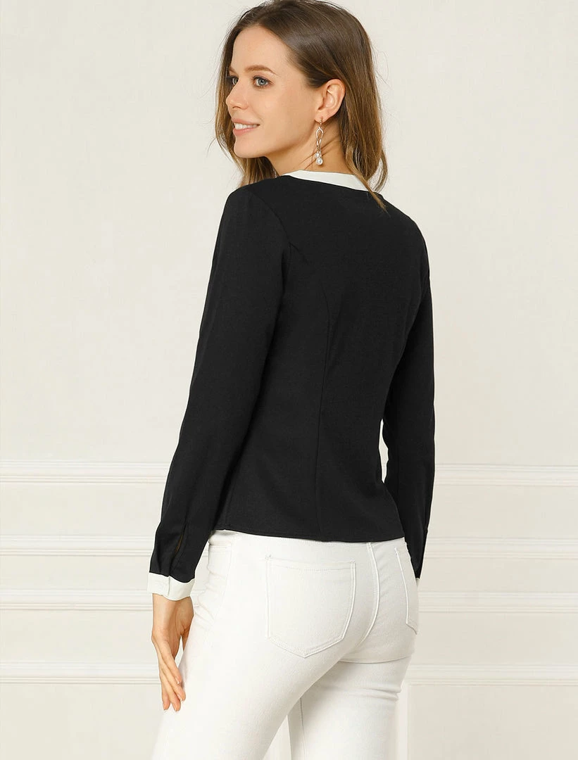 Allegra K Women's Contrast Trim V Neck Long Sleeve Casual Office Blouse Top 20 Allegra K Women's Contrast Trim V Neck Long Sleeve Casual Office Blouse Top