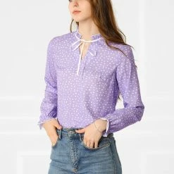Allegra K Women's Tie Ruffle Neck Blouse Vintage Bell Long Sleeves Top