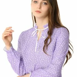 Allegra K Women's Tie Ruffle Neck Blouse Vintage Bell Long Sleeves Top