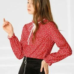 Allegra K Women's Tie Ruffle Neck Blouse Vintage Bell Long Sleeves Top