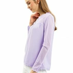 Allegra K Lace Floral Panel Crew Neck Long Sleeves Peasant Blouse Women