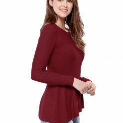 Allegra K Women's Long Sleeve Ribbed Knit Ruffle Hem Peplum Top