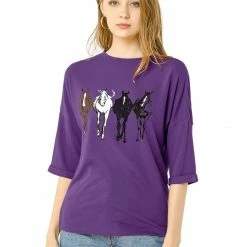Allegra K Drop Shoulder 3/4 Sleeves Horse Print Loose Top 80 Allegra K Drop Shoulder 3/4 Sleeves Horse Print Loose Top