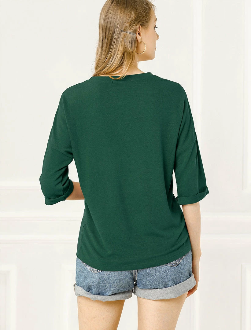 Allegra K Drop Shoulder 3/4 Sleeves Horse Print Loose Top 31 Allegra K Drop Shoulder 3/4 Sleeves Horse Print Loose Top