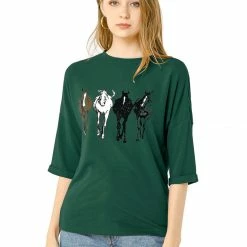 Allegra K Drop Shoulder 3/4 Sleeves Horse Print Loose Top 74 Allegra K Drop Shoulder 3/4 Sleeves Horse Print Loose Top
