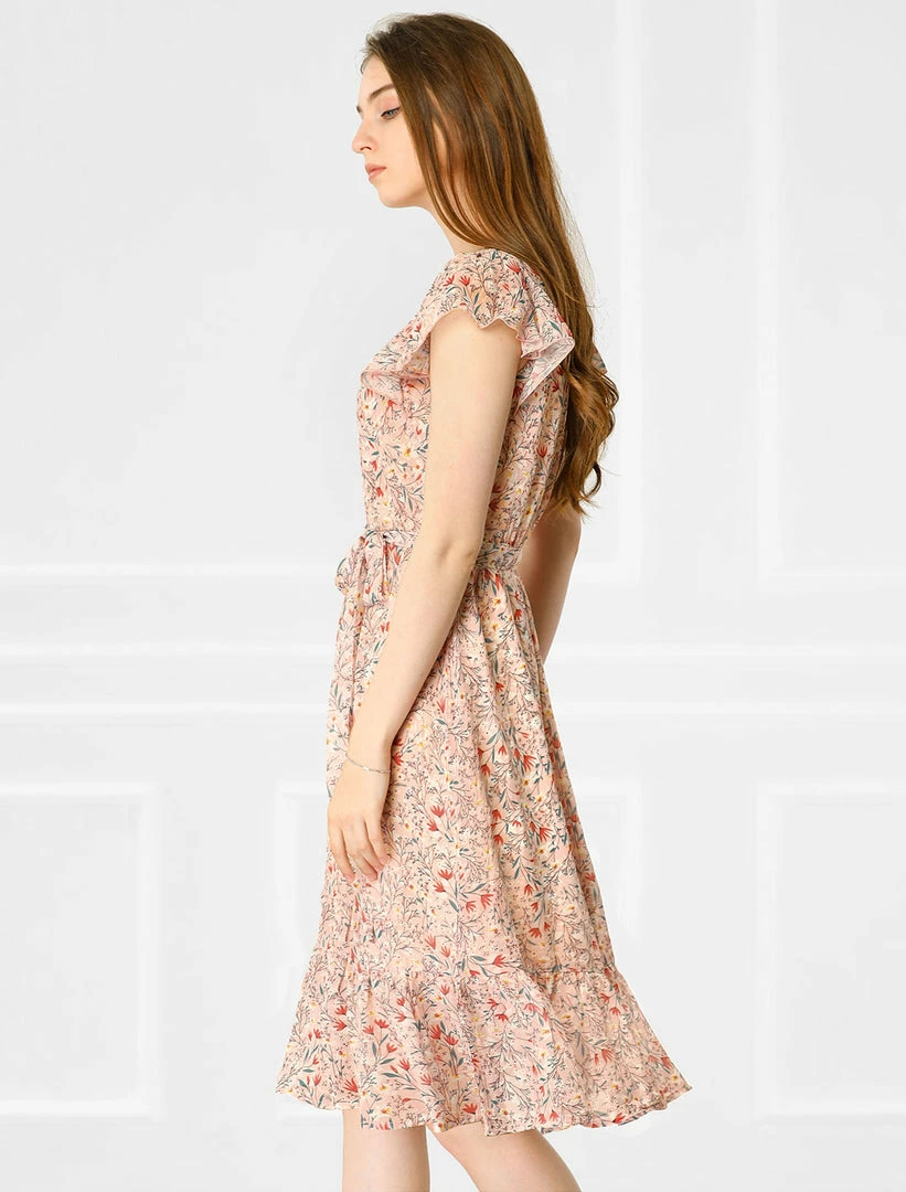 Allegra K Women's Boho Flutter Sleeve Belted Square Neck Ruffled Hem Midi Dress 16 Allegra K Women's Boho Flutter Sleeve Belted Square Neck Ruffled Hem Midi Dress