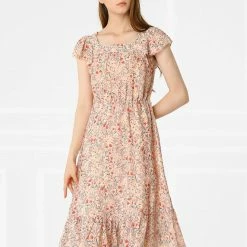 Allegra K Women's Boho Flutter Sleeve Belted Square Neck Ruffled Hem Midi Dress 35 Allegra K Women's Boho Flutter Sleeve Belted Square Neck Ruffled Hem Midi Dress