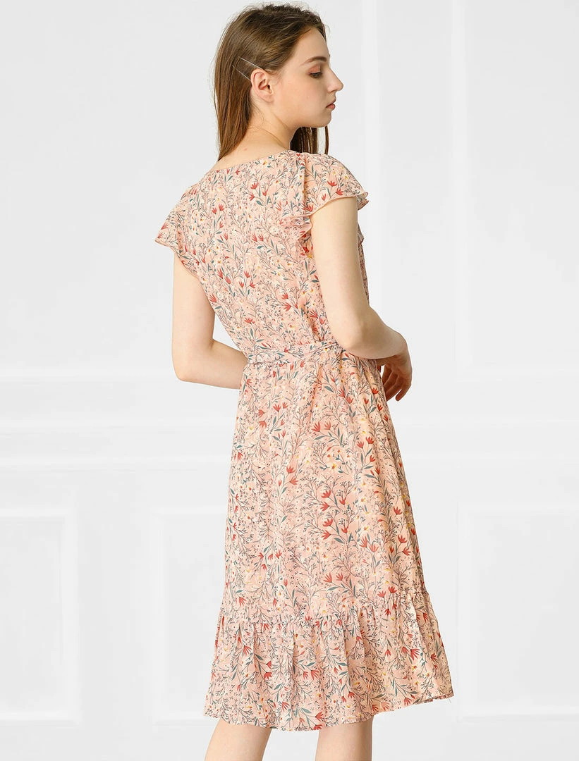 Allegra K Women's Boho Flutter Sleeve Belted Square Neck Ruffled Hem Midi Dress 19 Allegra K Women's Boho Flutter Sleeve Belted Square Neck Ruffled Hem Midi Dress