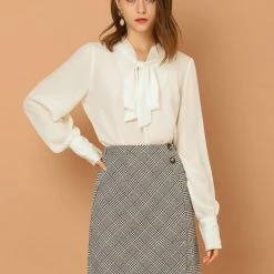 Allegra K Women's Houndstooth Split Hem Asymmetrical Work Above Knee A-Line Skirt