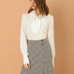 Allegra K Women's Houndstooth Split Hem Asymmetrical Work Above Knee A-Line Skirt