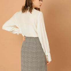 Allegra K Women's Houndstooth Split Hem Asymmetrical Work Above Knee A-Line Skirt