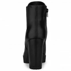 Allegra K Women's Round Toe Zipper Block Heel Platform Ankle Boots