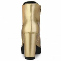 Allegra K Women's Round Toe Zipper Block Heel Platform Ankle Boots