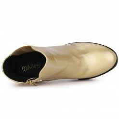 Allegra K Women's Round Toe Zipper Block Heel Platform Ankle Boots