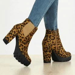 Allegra K Women's Round Toe Zipper Block Heel Platform Ankle Boots