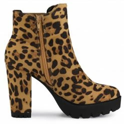 Allegra K Women's Round Toe Zipper Block Heel Platform Ankle Boots