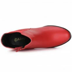 Allegra K Women's Round Toe Zipper Block Heel Platform Ankle Boots